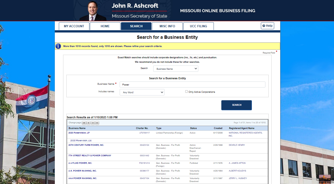 Missouri Secretary Of State - Business Entity Search