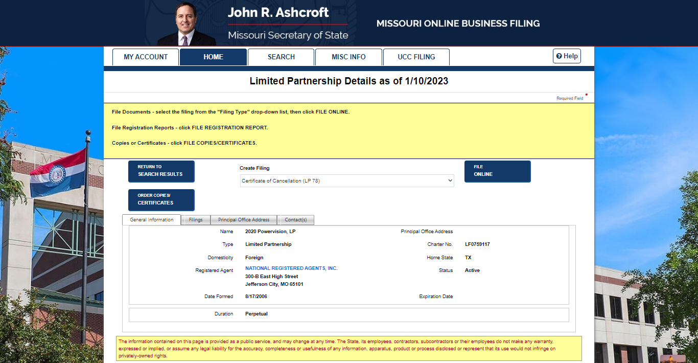 Missouri Secretary Of State - Business Entity Search