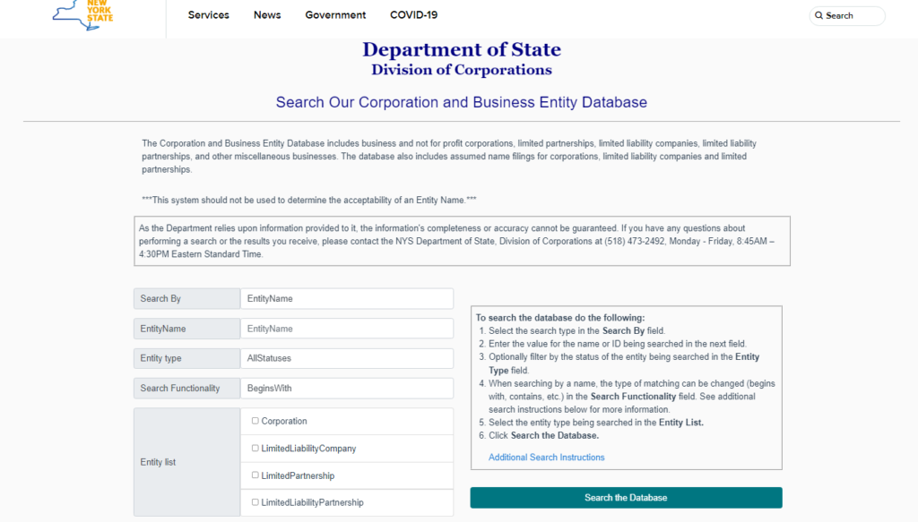 New York Secretary Of State Business Entity Search   New York Business Search Step1 1024x583 