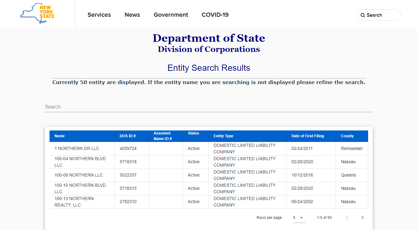 New York Secretary Of State Business Entity Search   New York Business Search Step2 