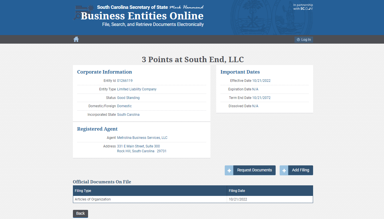 South Carolina Business Search Step 3