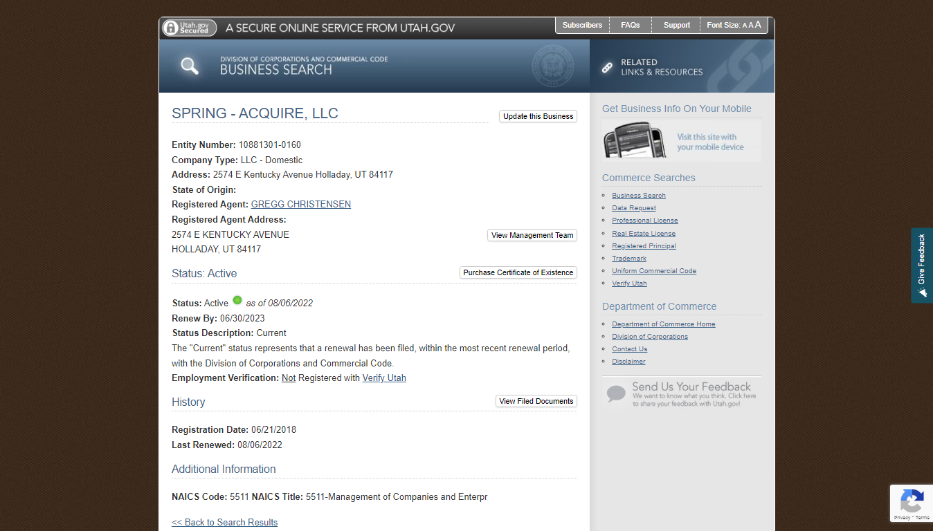 Utah Business Search Step 3