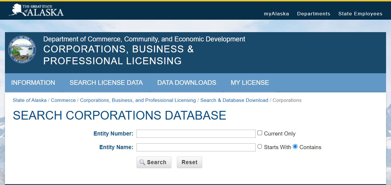 Alaska Business Search Step 2
