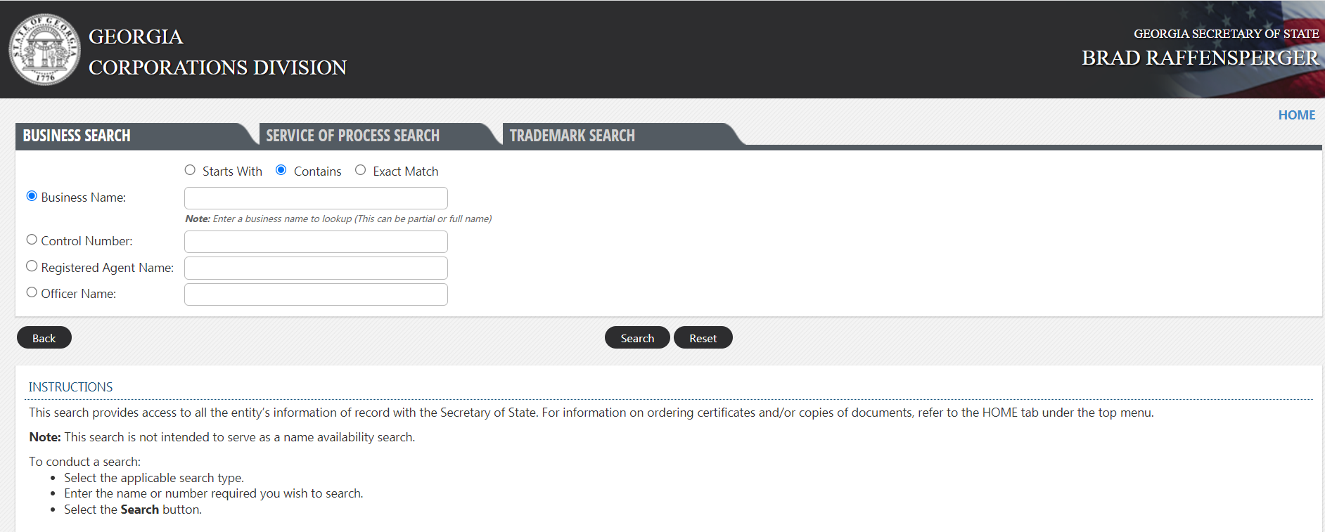 Georgia Business Search Step 1